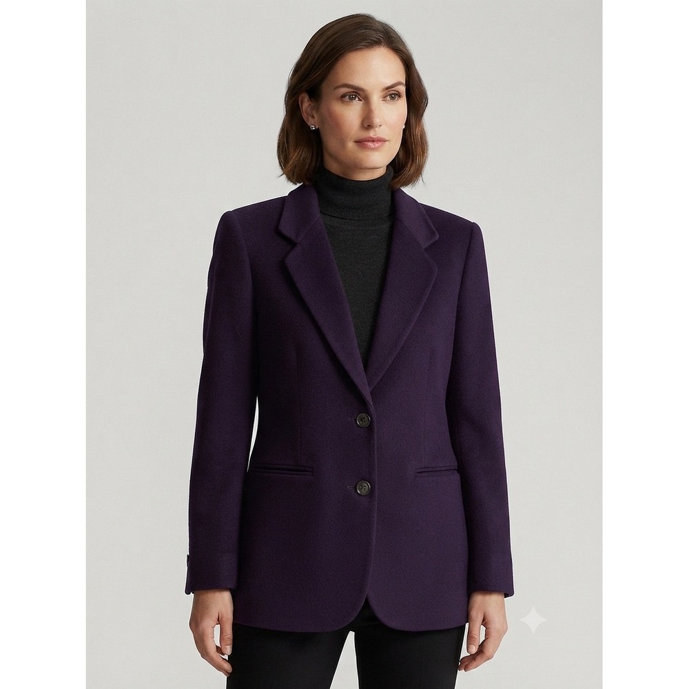 Women's Petites Purple 100% Lambswool Blazer Vintage Two Button Jacket USA Made